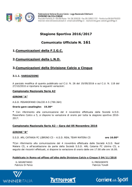 Stagione Sportiva 2016/2017 Comunicato Ufficiale N. 161