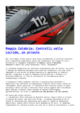 Reggio Calabria: Controlli nella Locride, un arresto