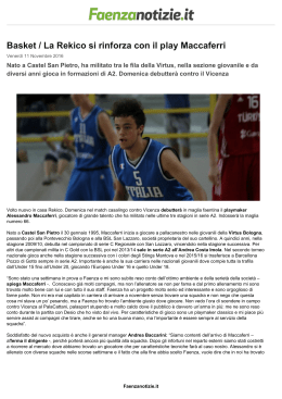 Basket / La Rekico si rinforza con il play Maccaferri