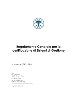 Regolamento Generale per la certificazione di Sistemi di Gestione