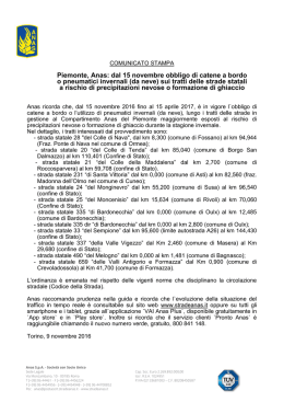 Piemonte - obbligo catene 2016-2017