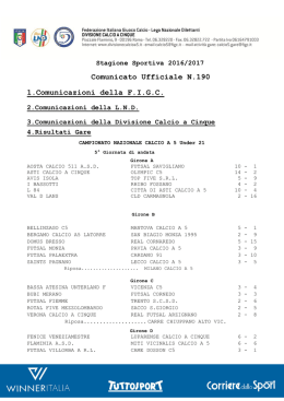 Comunicato Ufficiale N.190 1.Comunicazioni della FIGC