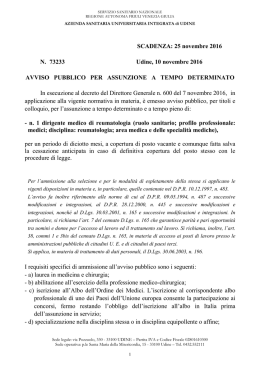 Avviso Reumatologia - Regione Autonoma Friuli Venezia Giulia