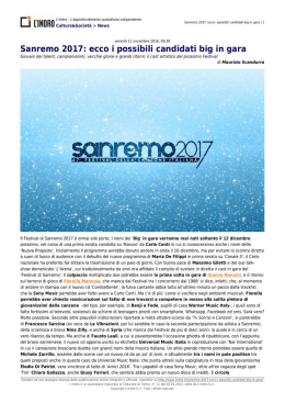 Sanremo 2017: ecco i possibili candidati big in gara