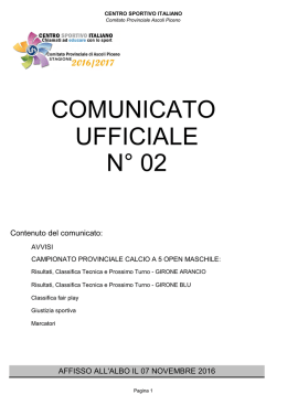 COMUNICATO n° 02 - CSI Comitato Provinciale di Ascoli Piceno