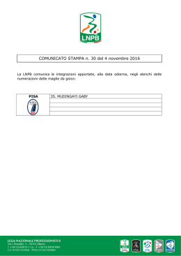 COMUNICATO STAMPA n. 30 del 4 novembre 2016