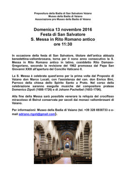 Domenica 13 novembre 2016 Festa di San Salvatore S. Messa in
