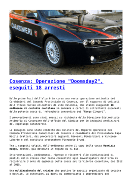 Cosenza: Operazione "Doomsday2", eseguiti 18 arresti