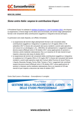 Sisma centro Italia: sospesa la contribuzione Enpacl