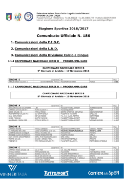 Programma Gare Campionato Nazionale Serie B