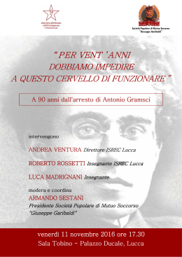 Locandina della conferenza su Antonio Gramsci "Per vent`anni