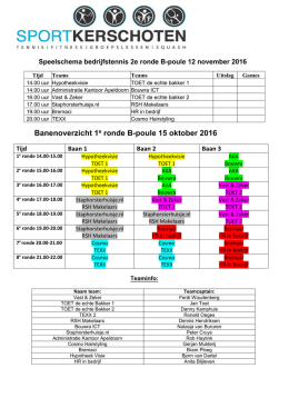 Banenoverzicht 1e ronde B-poule 15 oktober 2016
