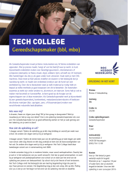 Gereedschapsmaker (bbl, mbo) - Tech College