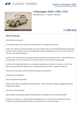 Volkswagen Käfer 1200 (1965) 11.000 EUR