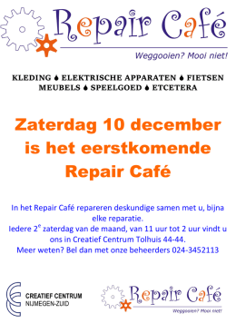 Zaterdag 10 december is het eerstkomende Repair Café