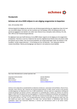 Persbericht Achmea zet circa €420 miljoen in om stijging