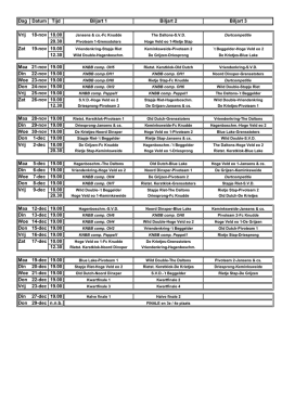 Dag Datum Tijd Biljart 1 Biljart 2 Biljart 3 Vrij 18