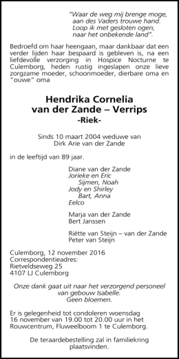 Hendrika Cornelia van der Zande – Verrips