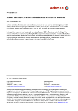 Press release Achmea allocates €420 million to limit increase in
