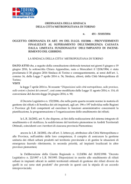 1 ORDINANZA DELLA SINDACA DELLA CITTA`METROPOLITANA