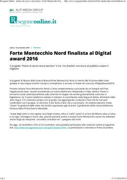 Forte Montecchio Nord finalista al Digital award 2016