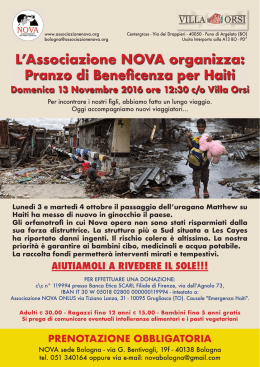 L`Associazione NOVA organizza: Pranzo di Beneficenza per Haiti