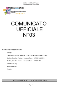 Comunicato n°03 - CSI Comitato Provinciale di Ascoli Piceno