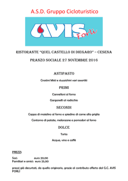 menu pranzo sociale - Gruppo Cicloturistico AVIS Forlì