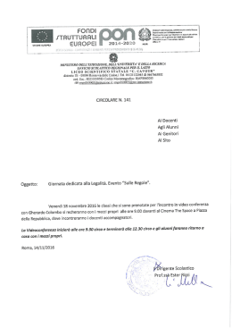 Circolare n. 141 - Giornata dedicata alla Legalit&agrave;