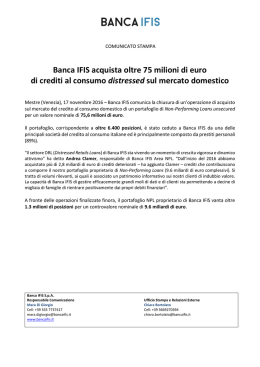 Banca IFIS acquista oltre 75 milioni di euro di crediti al consumo