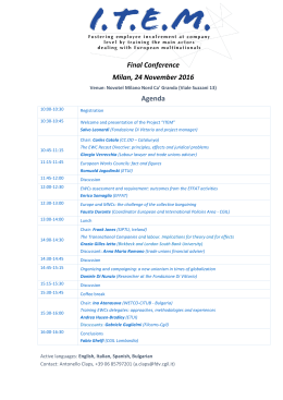 Final Conference Milan, 24 November 2016 Agenda