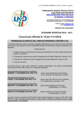 Comunicato Ufficiale N. 18 del 11/11/2016