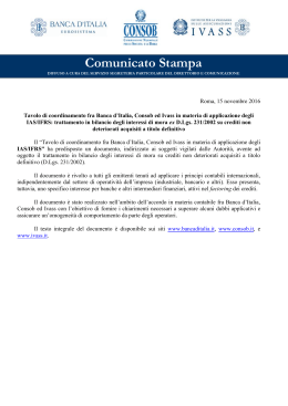 Comunicato stampa congiunto Banca d`Italia, Consob e IVASS del