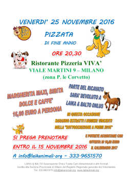 VENERDI` 25 NOVEMBRE 2016 PIZZATA Ristorante Pizzeria VIVA`