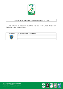 COMUNICATO STAMPA n. 32 dell`11 novembre 2016