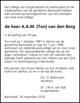 de heer A.A.M. (Ton) van den Berg