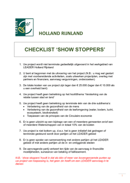 CHECKLIST `SHOW STOPPERS` HOLLAND RIJNLAND
