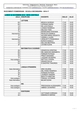 RICEVIMENTI POMERIDIANI - SCUOLA SECONDARIA - 2016