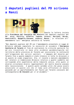 I deputati pugliesi del PD scrivono a Renzi
