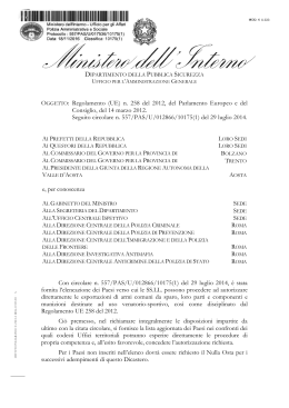 OGGETTO: Regolamento (UE) n. 258 del 2012, del