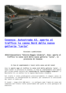 Cosenza: Autostrada A3, aperta al traffico la canna Nord della
