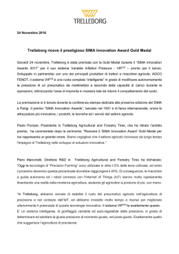 Trelleborg riceve il prestigioso SIMA Innovation Award Gold Medal