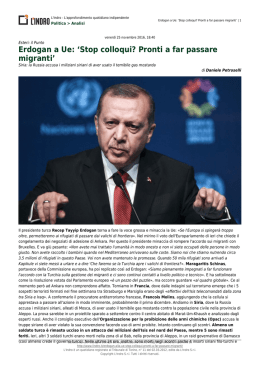 Erdogan a Ue: `Stop colloqui? Pronti a far passare migranti`