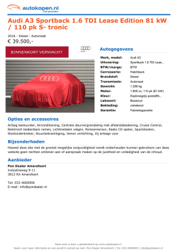 Audi A3 Sportback 1.6 TDI Sport Pro Line 81 kW