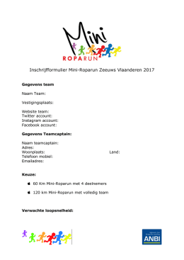 Inschrijfformulier Mini-Roparun Zeeuws Vlaanderen 2017