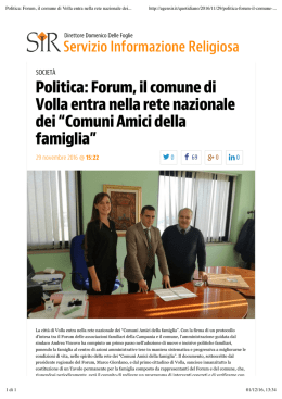 Politica: Forum, il comune di Volla entra nella rete nazionale dei