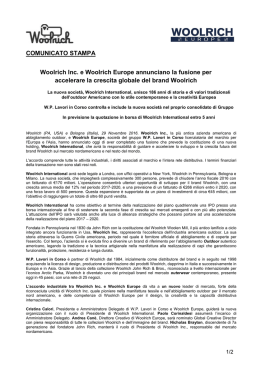 COMUNICATO STAMPA Woolrich Inc. e Woolrich