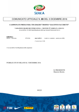 comunicato ufficiale n. 89 del 5 dicembre 2016