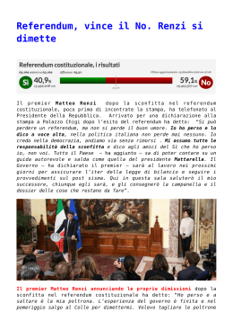 Referendum, vince il No. Renzi si dimette