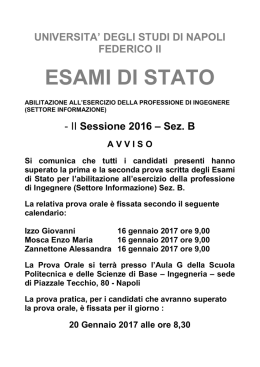 Calendario delle prove orali - Università degli Studi di Napoli